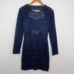 Express Open Back Floral Lace Dress Navy Blue Size Small